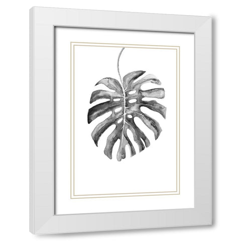 BW monstera leaf White Modern Wood Framed Art Print with Double Matting by Laiz Blursbyai, Rosana