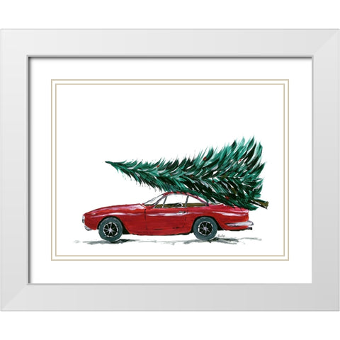 Eighties car carrying a Christmas tree White Modern Wood Framed Art Print with Double Matting by Laiz Blursbyai, Rosana