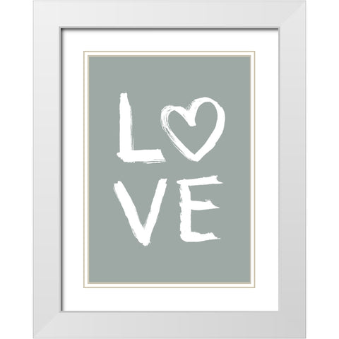 LOVE Toothy Green White Modern Wood Framed Art Print with Double Matting by Eleonora, Aminah
