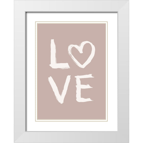 LOVE Toothy Pink White Modern Wood Framed Art Print with Double Matting by Eleonora, Aminah