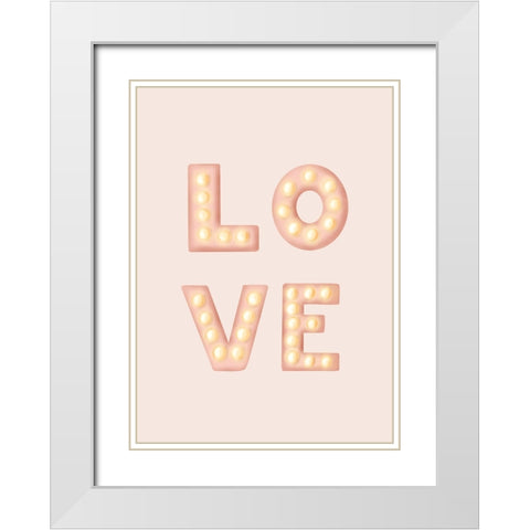 LOVE Light Letters Pink White Modern Wood Framed Art Print with Double Matting by Eleonora, Aminah