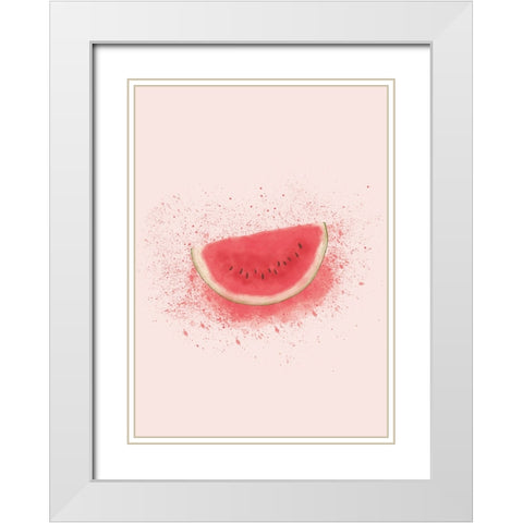 Watermelon Splash White Modern Wood Framed Art Print with Double Matting by Eleonora, Aminah
