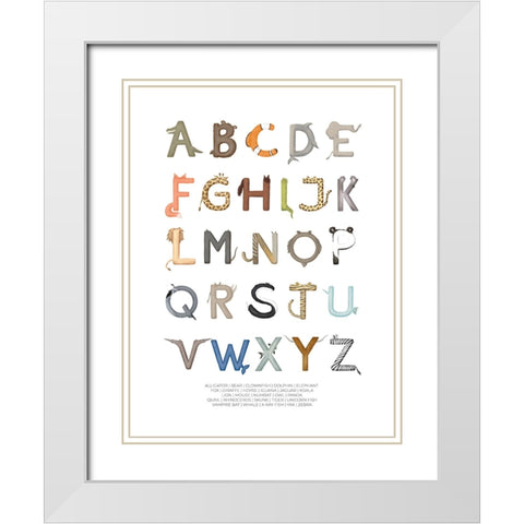 Animal Letters ABC White Modern Wood Framed Art Print with Double Matting by Eleonora, Aminah