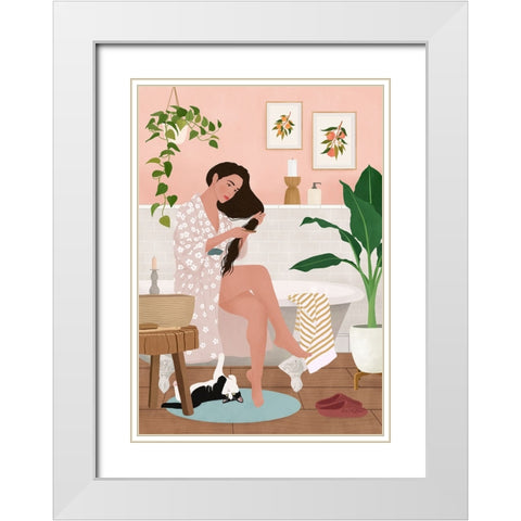 After a Bath White Modern Wood Framed Art Print with Double Matting by Holikova, Petra