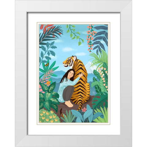 Tiger White Modern Wood Framed Art Print with Double Matting by Holikova, Petra