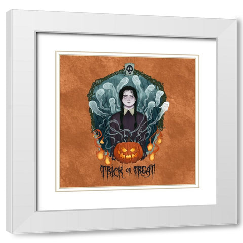 Spooky Trick or Treat White Modern Wood Framed Art Print with Double Matting by Joseph, Mary