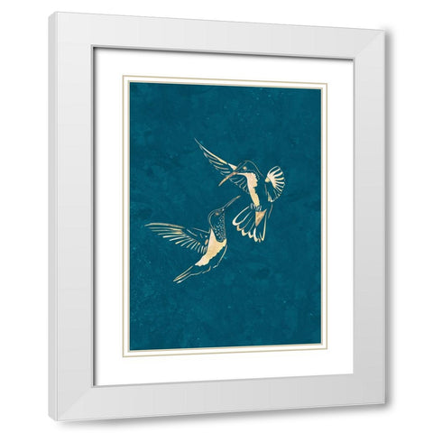Gold Hummingbird Line art Silhouettes 3 White Modern Wood Framed Art Print with Double Matting by Manovski, Sarah
