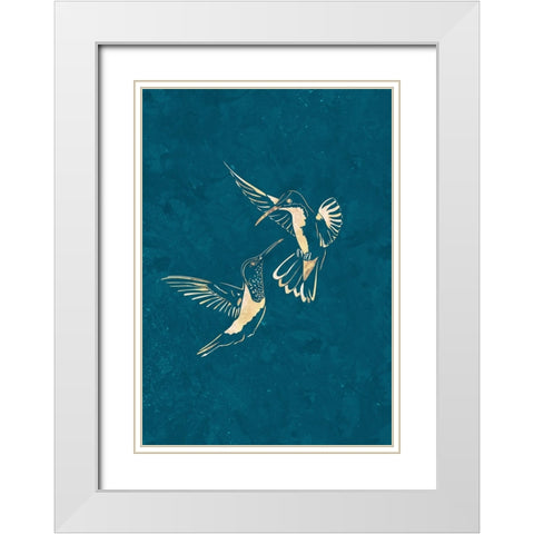 Gold Hummingbird Line art Silhouettes 3 White Modern Wood Framed Art Print with Double Matting by Manovski, Sarah