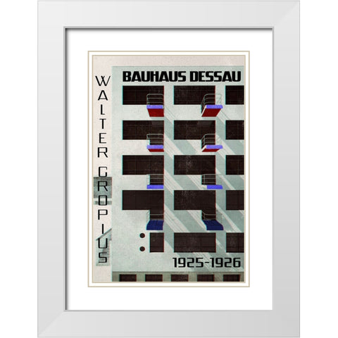 Bauhaus Dessau architecture in vintage magazine style IV White Modern Wood Framed Art Print with Double Matting by Laiz Blursbyai, Rosana