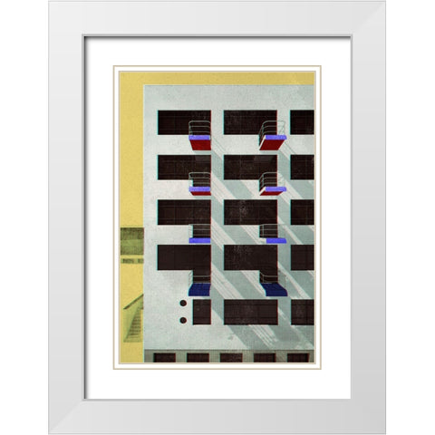 Bauhaus Dessau architecture in vintage magazine style V White Modern Wood Framed Art Print with Double Matting by Laiz Blursbyai, Rosana