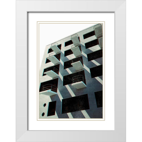 Bauhaus Dessau architecture in vintage magazine style VI White Modern Wood Framed Art Print with Double Matting by Laiz Blursbyai, Rosana