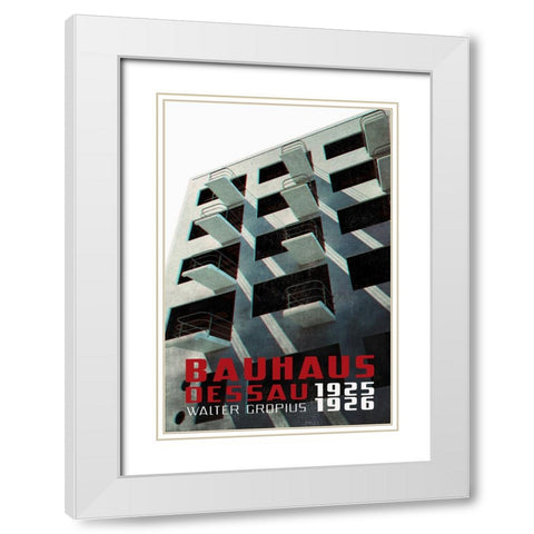Bauhaus Dessau architecture in vintage magazine style VII White Modern Wood Framed Art Print with Double Matting by Laiz Blursbyai, Rosana