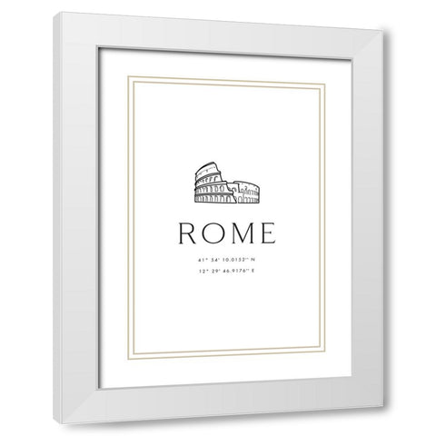 Rome coordinates with Colosseum sketch White Modern Wood Framed Art Print with Double Matting by Blursbyai, Rosana Laiz