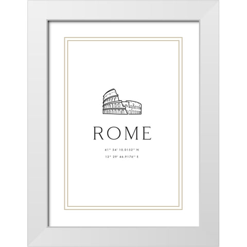 Rome coordinates with Colosseum sketch White Modern Wood Framed Art Print with Double Matting by Blursbyai, Rosana Laiz
