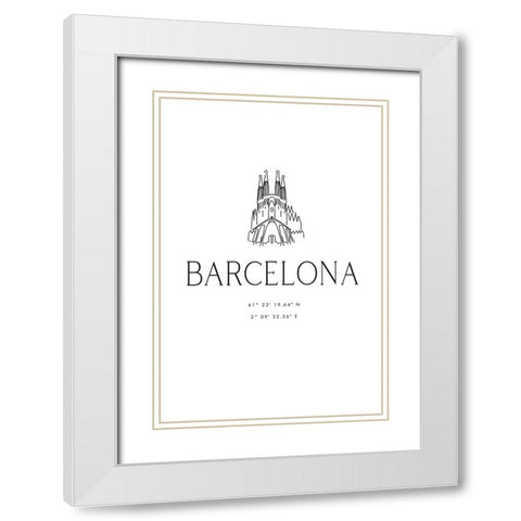 Barcelona city coordinates White Modern Wood Framed Art Print with Double Matting by Laiz Blursbyai, Rosana