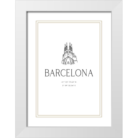 Barcelona city coordinates White Modern Wood Framed Art Print with Double Matting by Laiz Blursbyai, Rosana