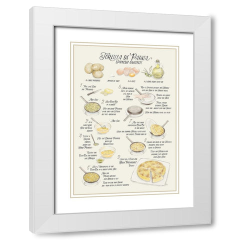 Illustrated recipe of tortilla de patata in English White Modern Wood Framed Art Print with Double Matting by Laiz Blursbyai, Rosana