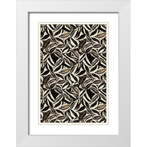 Brown Leafs Pattern White Modern Wood Framed Art Print with Double Matting by Treechild