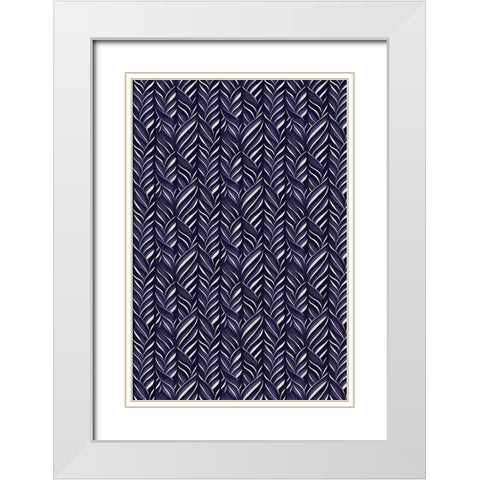 Indigo Blue Pattern White Modern Wood Framed Art Print with Double Matting by Treechild