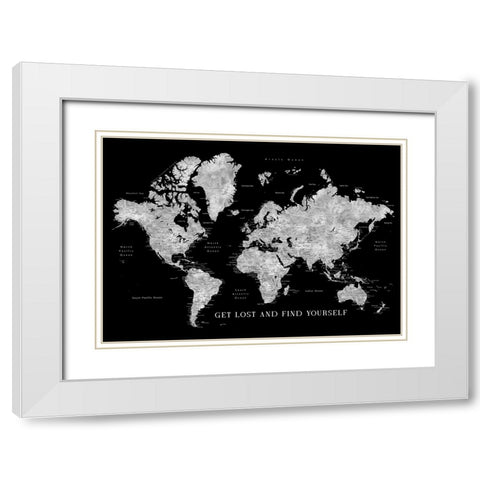Baibah world map with cities - get lost White Modern Wood Framed Art Print with Double Matting by Laiz Blursbyai, Rosana