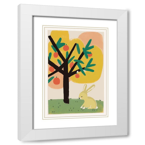 Bunny Under Apple Tree White Modern Wood Framed Art Print with Double Matting by Treechild
