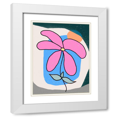 Pink Flower White Modern Wood Framed Art Print with Double Matting by Demir, Aylin