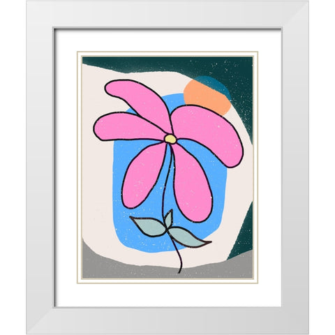 Pink Flower White Modern Wood Framed Art Print with Double Matting by Demir, Aylin