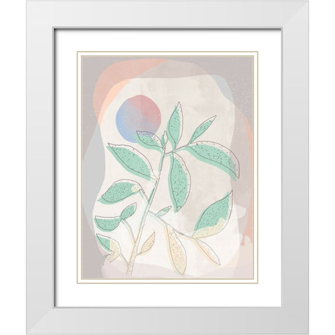 Pastel Leaves White Modern Wood Framed Art Print with Double Matting by Demir, Aylin