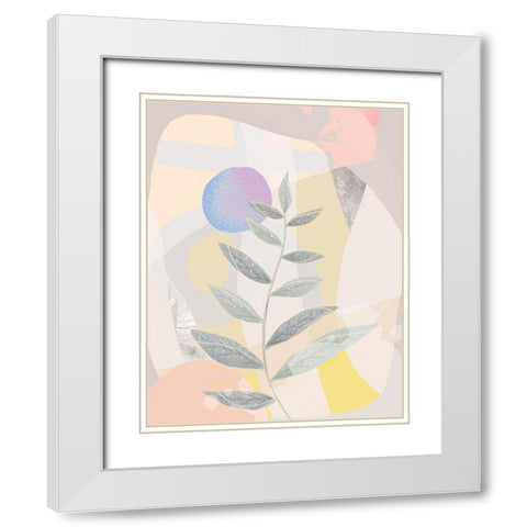 Blue Moon and Leaves White Modern Wood Framed Art Print with Double Matting by Demir, Aylin