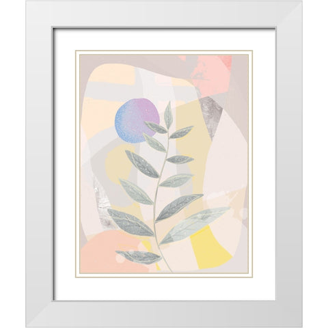 Blue Moon and Leaves White Modern Wood Framed Art Print with Double Matting by Demir, Aylin
