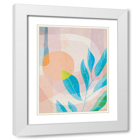 Blue Leaves White Modern Wood Framed Art Print with Double Matting by Demir, Aylin