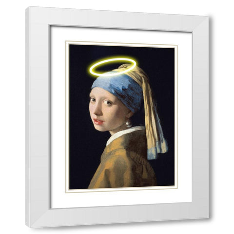 Girl With A Halo White Modern Wood Framed Art Print with Double Matting by Artelele