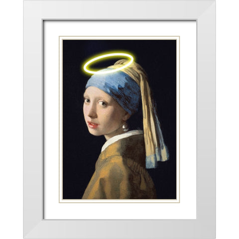 Girl With A Halo White Modern Wood Framed Art Print with Double Matting by Artelele