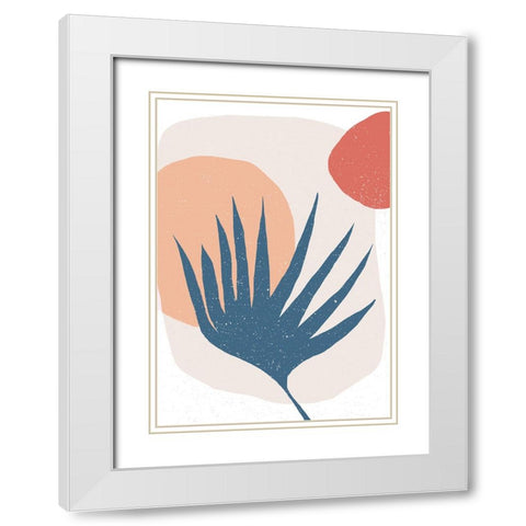 Palm Leaf and Sun White Modern Wood Framed Art Print with Double Matting by Demir, Aylin