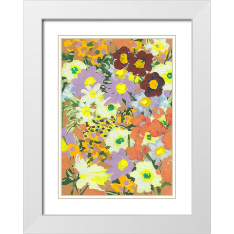 Violet daisies and orange marigold White Modern Wood Framed Art Print with Double Matting by Zwara, Ania