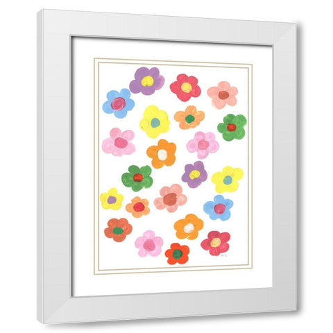 Rainbow Daisies White Modern Wood Framed Art Print with Double Matting by Zwara, Ania