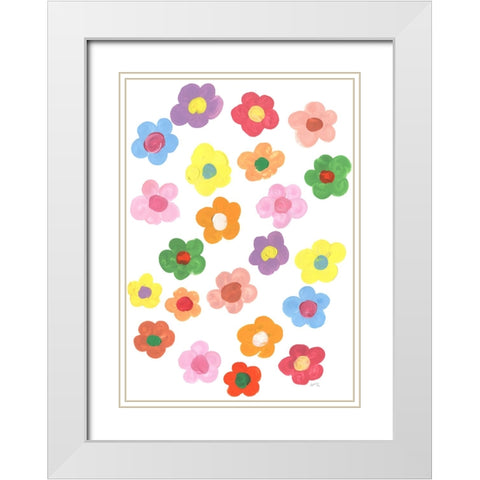 Rainbow Daisies White Modern Wood Framed Art Print with Double Matting by Zwara, Ania