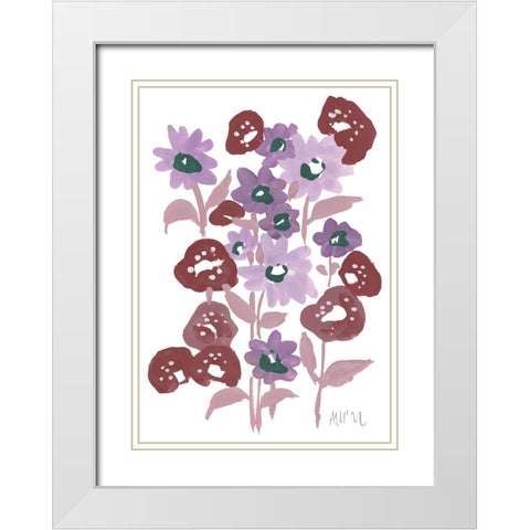 Purple Flowerbed White Modern Wood Framed Art Print with Double Matting by Zwara, Ania