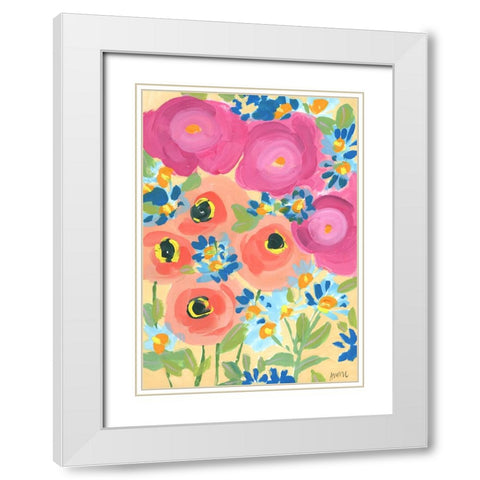 Pink Roses And Coral Anemones White Modern Wood Framed Art Print with Double Matting by Zwara, Ania