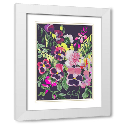 Pink Pansies On Dark Purple White Modern Wood Framed Art Print with Double Matting by Zwara, Ania
