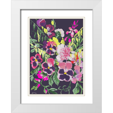 Pink Pansies On Dark Purple White Modern Wood Framed Art Print with Double Matting by Zwara, Ania