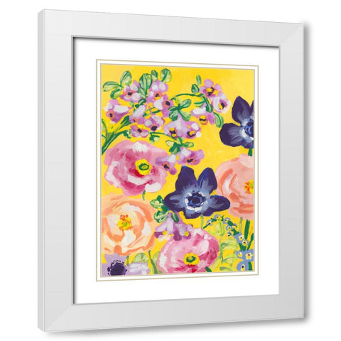Navy Anemones On Yellow White Modern Wood Framed Art Print with Double Matting by Zwara, Ania