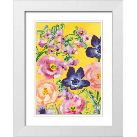 Navy Anemones On Yellow White Modern Wood Framed Art Print with Double Matting by Zwara, Ania