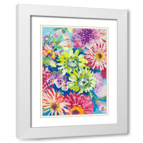 Lime Asters White Modern Wood Framed Art Print with Double Matting by Zwara, Ania