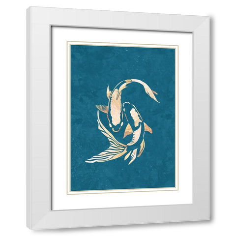 Gold Blue Koi Fish White Modern Wood Framed Art Print with Double Matting by Manovski, Sarah