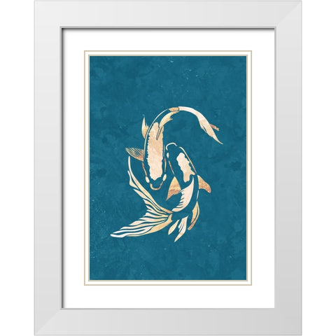 Gold Blue Koi Fish White Modern Wood Framed Art Print with Double Matting by Manovski, Sarah