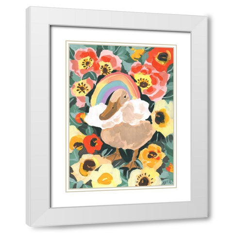 Duck With Rainbow White Modern Wood Framed Art Print with Double Matting by Zwara, Ania