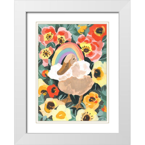 Duck With Rainbow White Modern Wood Framed Art Print with Double Matting by Zwara, Ania