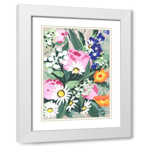 Daisies On Green Grass White Modern Wood Framed Art Print with Double Matting by Zwara, Ania