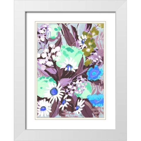 Daisies On Purple Grass White Modern Wood Framed Art Print with Double Matting by Zwara, Ania